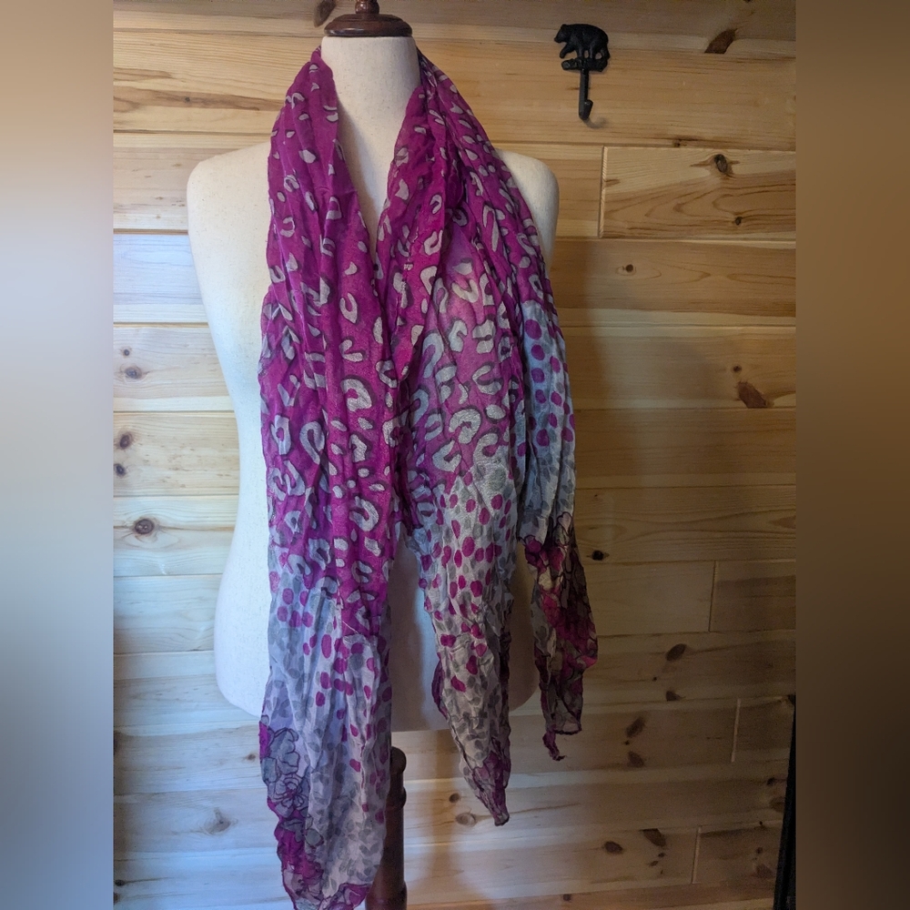OS Leopard Cheetah Print Purple/Gray Multicolor Scarf Wrap Shawl Dressy